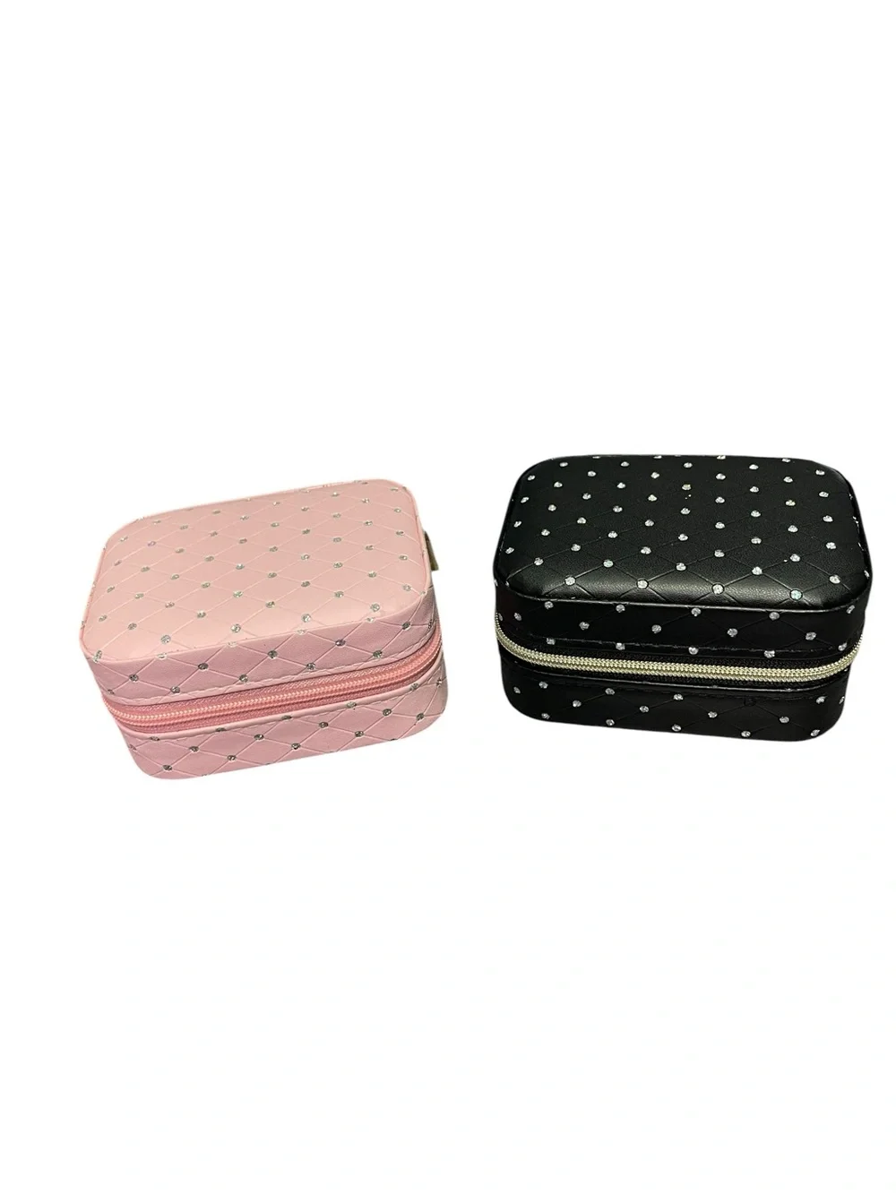 Quilted Travel Jewelry Case Set - Pink & Black